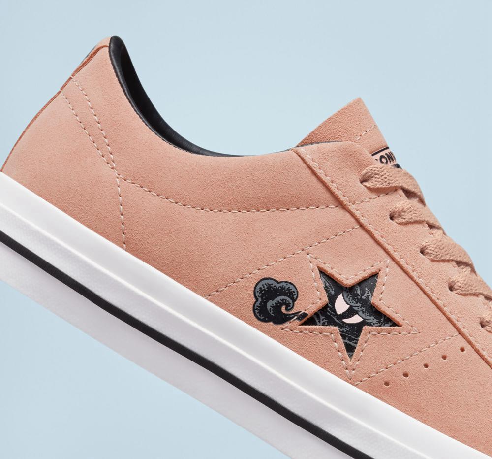 Pink Clay / White / Black Men's Converse Cons One Star Pro Tattoo Art Skate Low Tops  India |  QVOU-52493