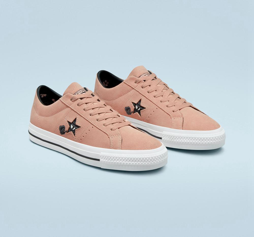 Pink Clay / White / Black Men's Converse Cons One Star Pro Tattoo Art Skate Low Tops  India |  QVOU-52493