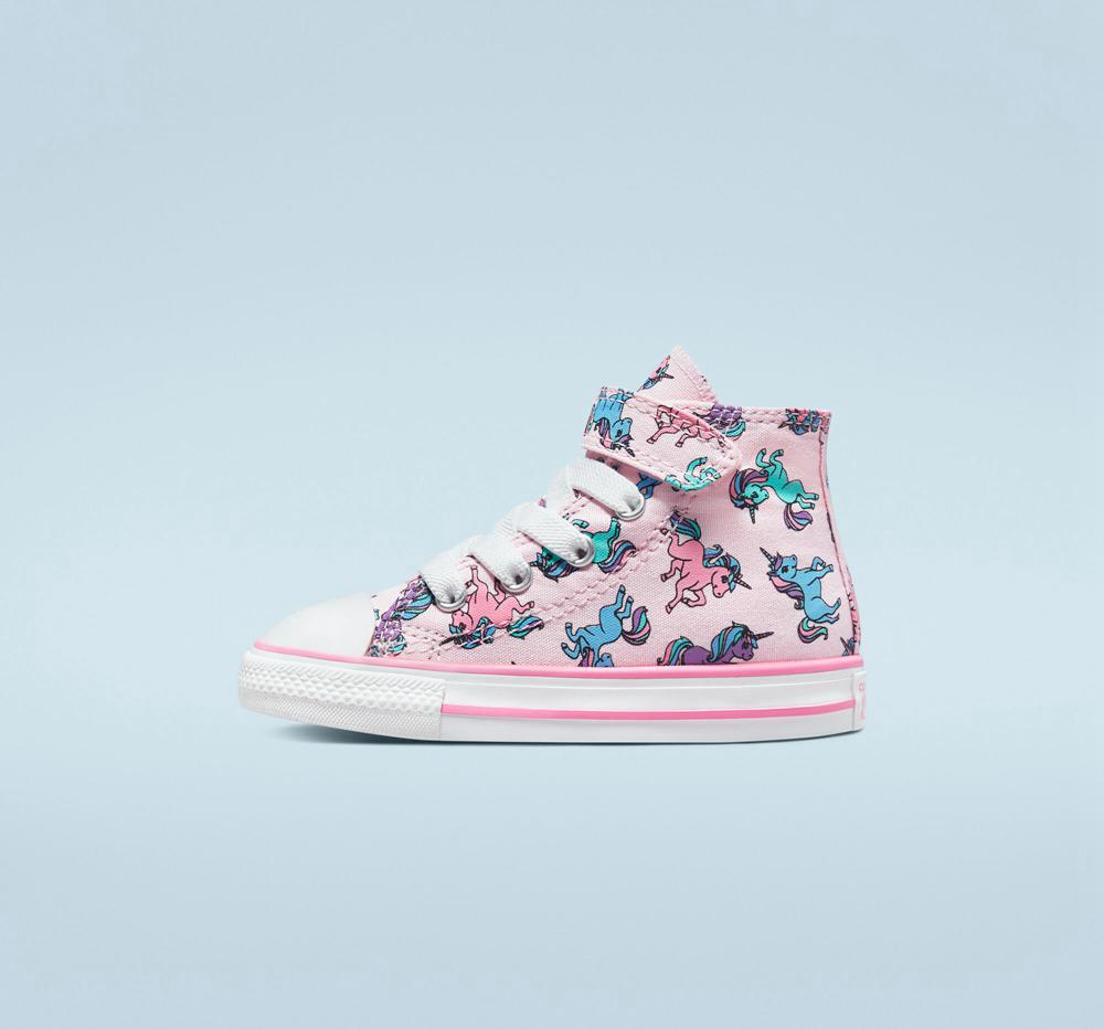 Pink Foam / Pink / University Blue Girls' Converse Chuck Taylor All Star Easy On Unicorns Toddler High Tops  India |  EIOR-62357