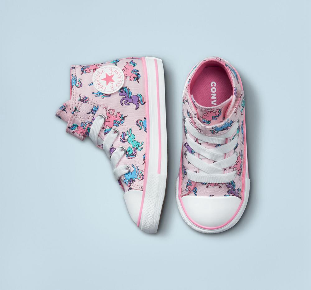 Pink Foam / Pink / University Blue Girls' Converse Chuck Taylor All Star Easy On Unicorns Toddler High Tops  India |  EIOR-62357