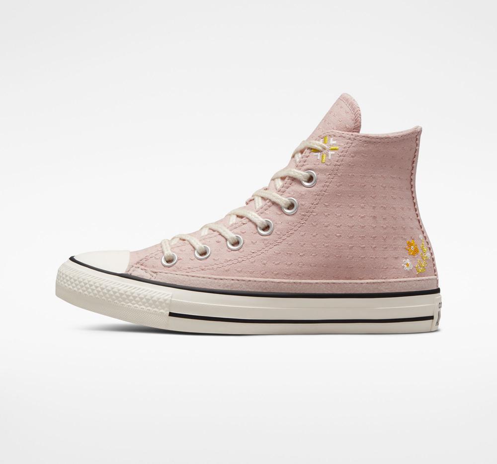 Pink Stone Mauve / Bitter Lemon / Egret Women's Converse Chuck Taylor All Star Autumn Embroidery High Tops  India |  AUBE-54712