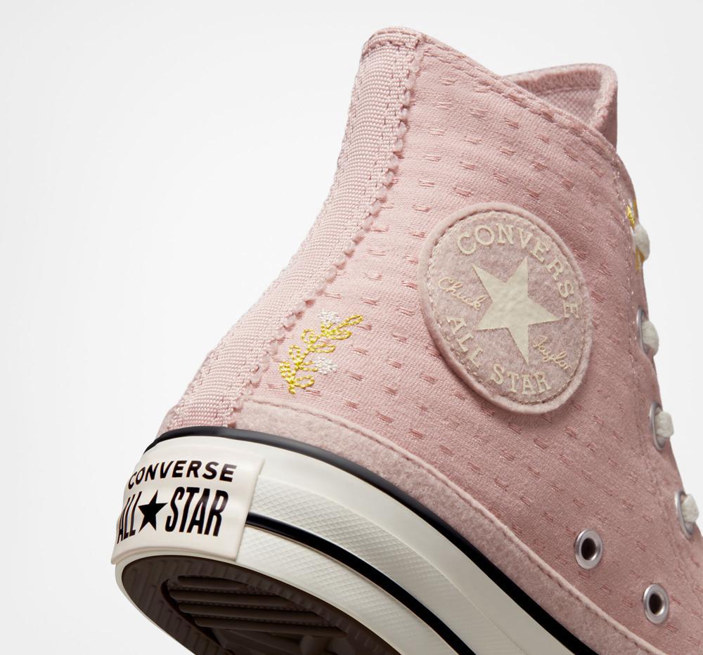 Pink Stone Mauve / Bitter Lemon / Egret Women's Converse Chuck Taylor All Star Autumn Embroidery High Tops  India |  AUBE-54712