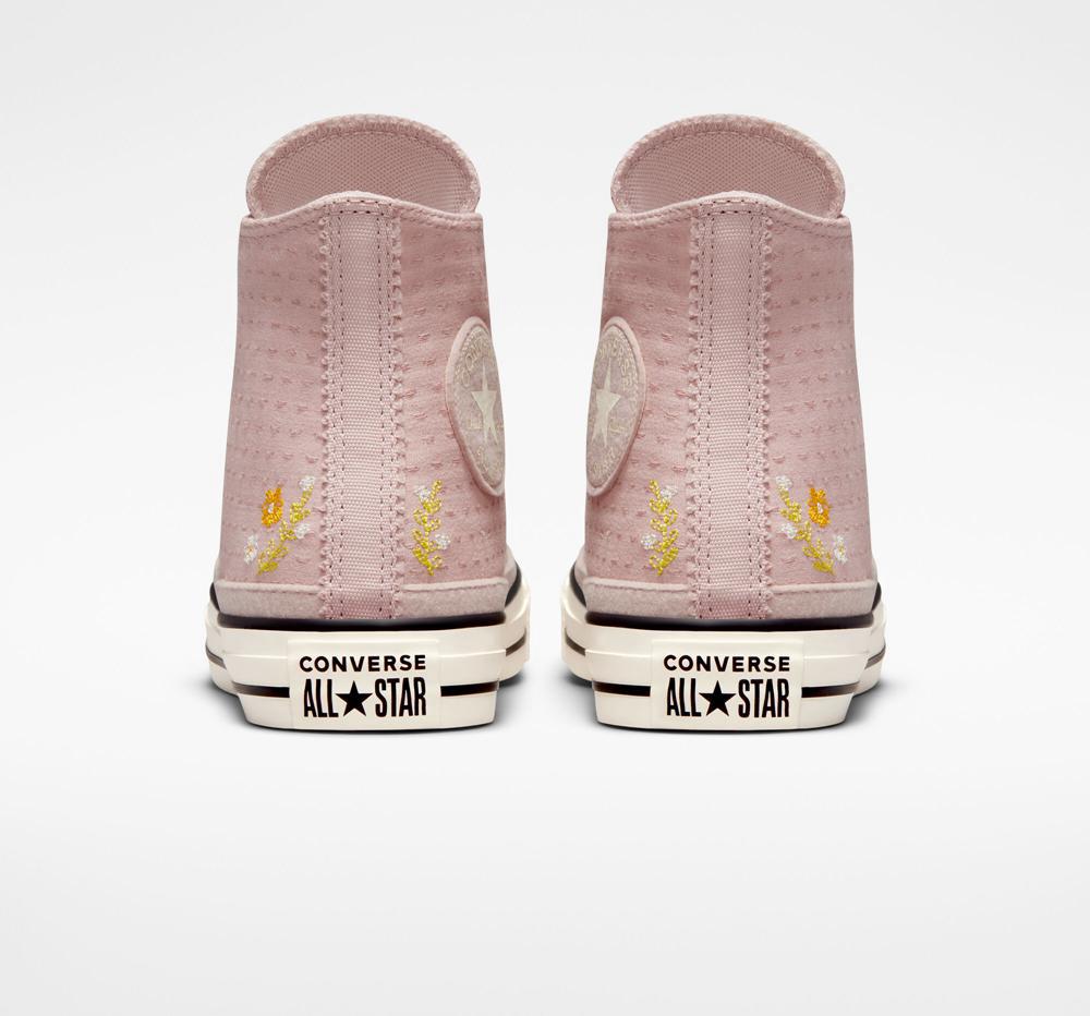 Pink Stone Mauve / Bitter Lemon / Egret Women's Converse Chuck Taylor All Star Autumn Embroidery High Tops  India |  AUBE-54712