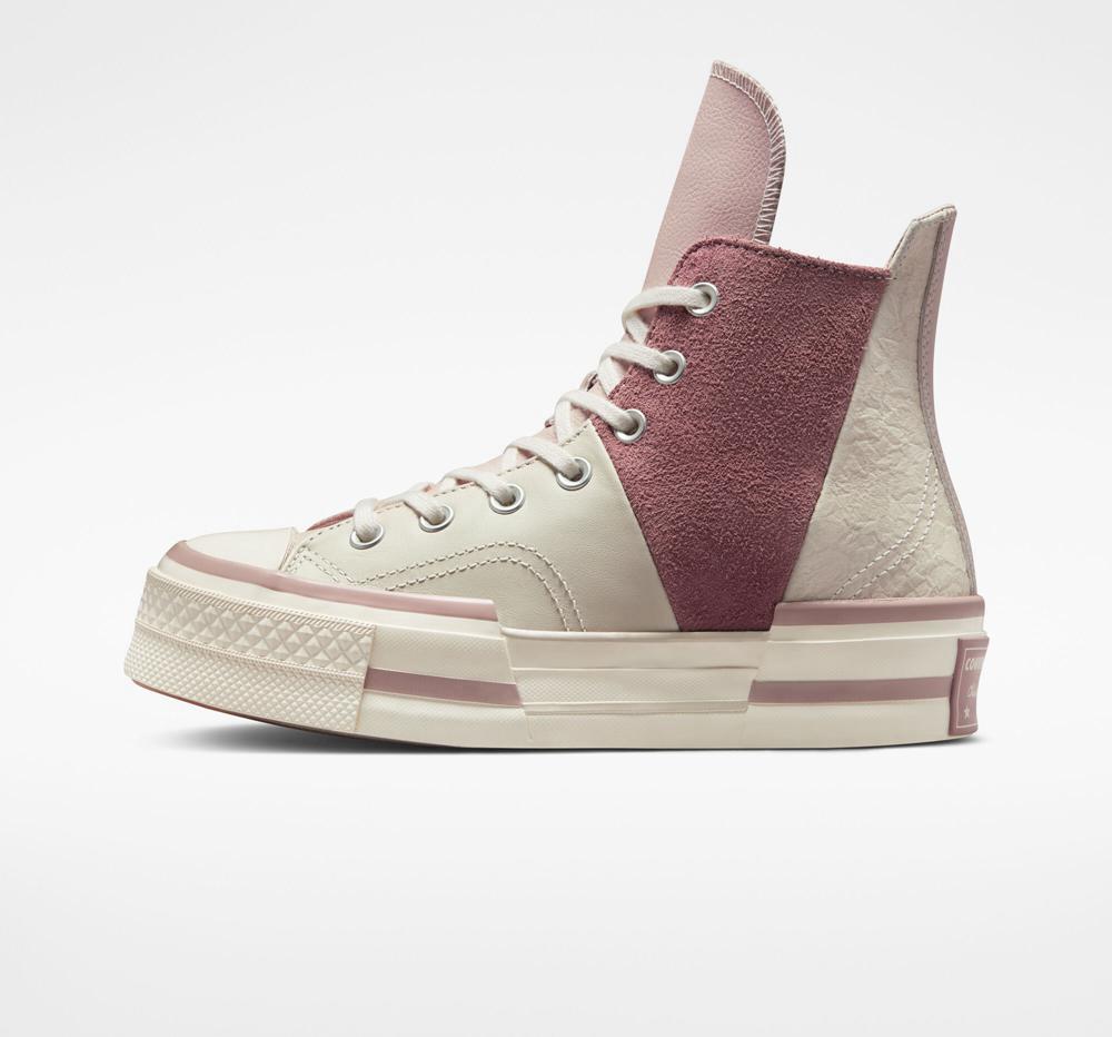 Pink Stone Mauve / Desert Sand / Saddle Women's Converse Chuck 70 Plus Mixed Materials Unisex High Top Platform Shoes  India |  DUFR-05873