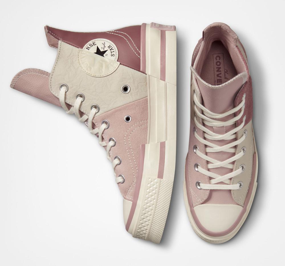 Pink Stone Mauve / Desert Sand / Saddle Women's Converse Chuck 70 Plus Mixed Materials Unisex High Top Platform Shoes  India |  DUFR-05873