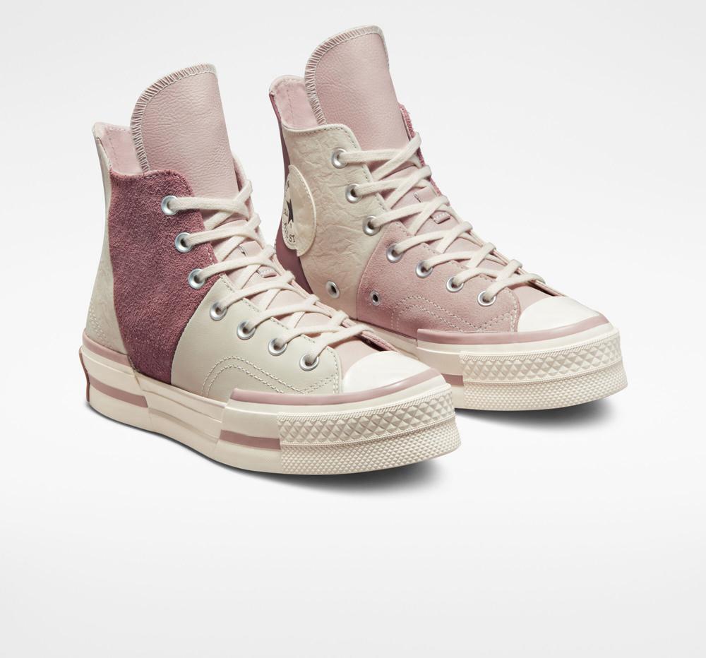 Pink Stone Mauve / Desert Sand / Saddle Women's Converse Chuck 70 Plus Mixed Materials Unisex High Top Platform Shoes  India |  DUFR-05873