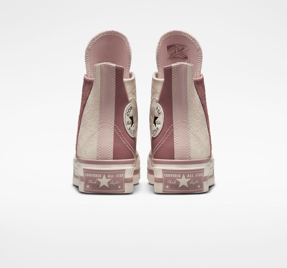 Pink Stone Mauve / Desert Sand / Saddle Women's Converse Chuck 70 Plus Mixed Materials Unisex High Top Platform Shoes  India |  DUFR-05873