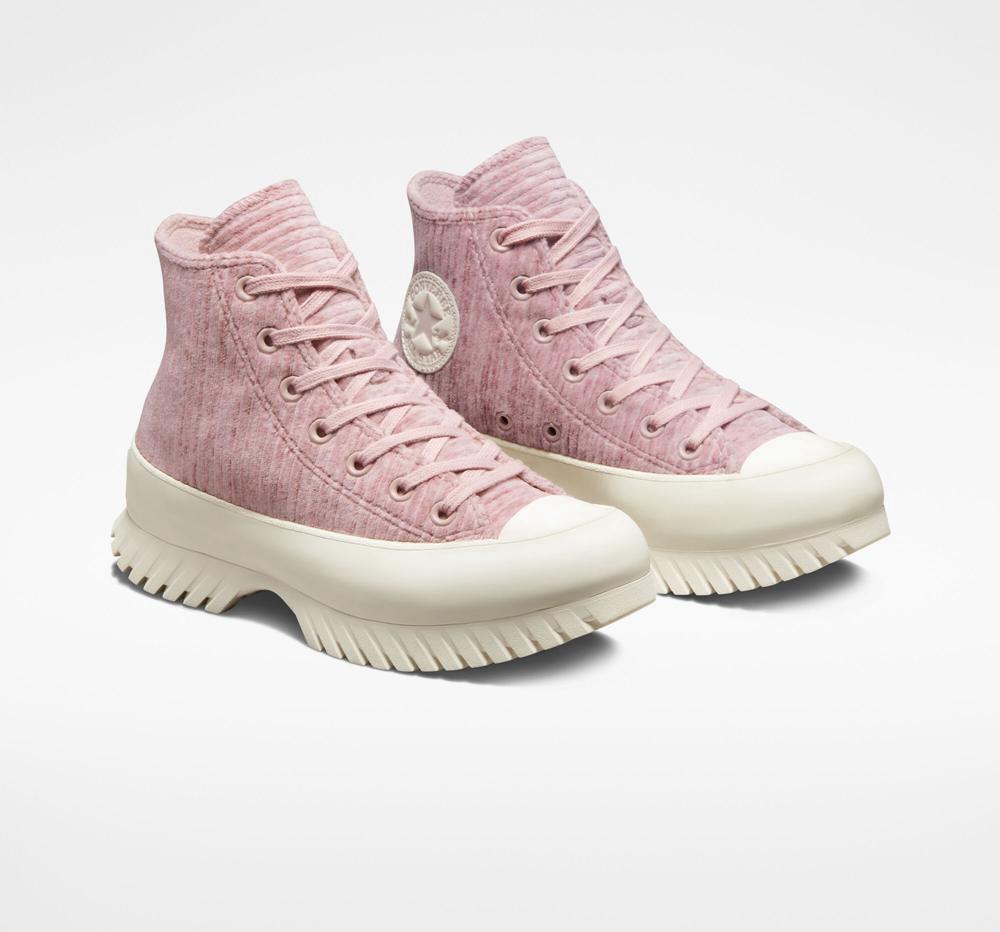 Pink Stone Mauve / Saddle / Egret Men's Converse Chuck Taylor All Star Lugged 2.0 Velour Unisex High Tops  India |  FOQK-96143