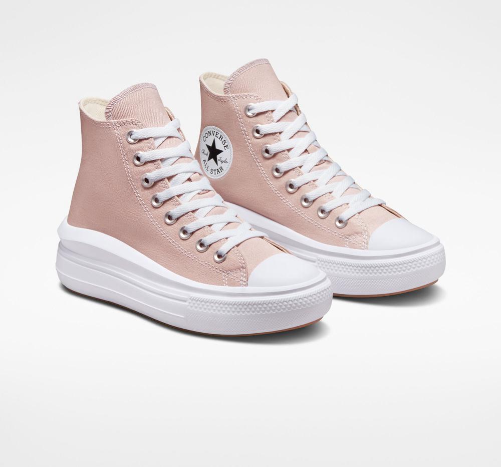 Pink Stone Mauve / White Women's Converse Chuck Taylor All Star Move High Top Platform Shoes  India |  JLIO-42760