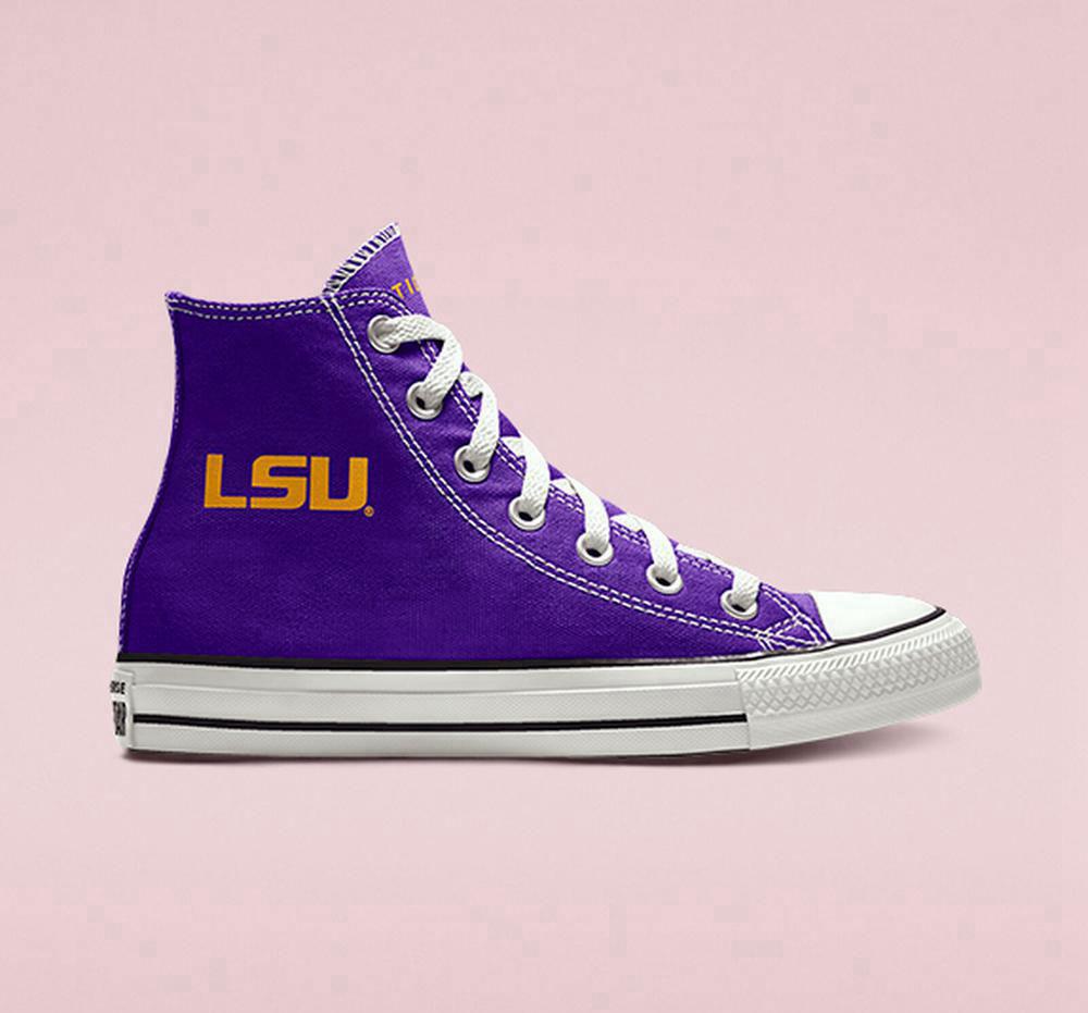 Purple Men\'s Converse Custom Chuck Taylor All Star Lsu Tigers By You Unisex High Tops  India |  CYPM-31784