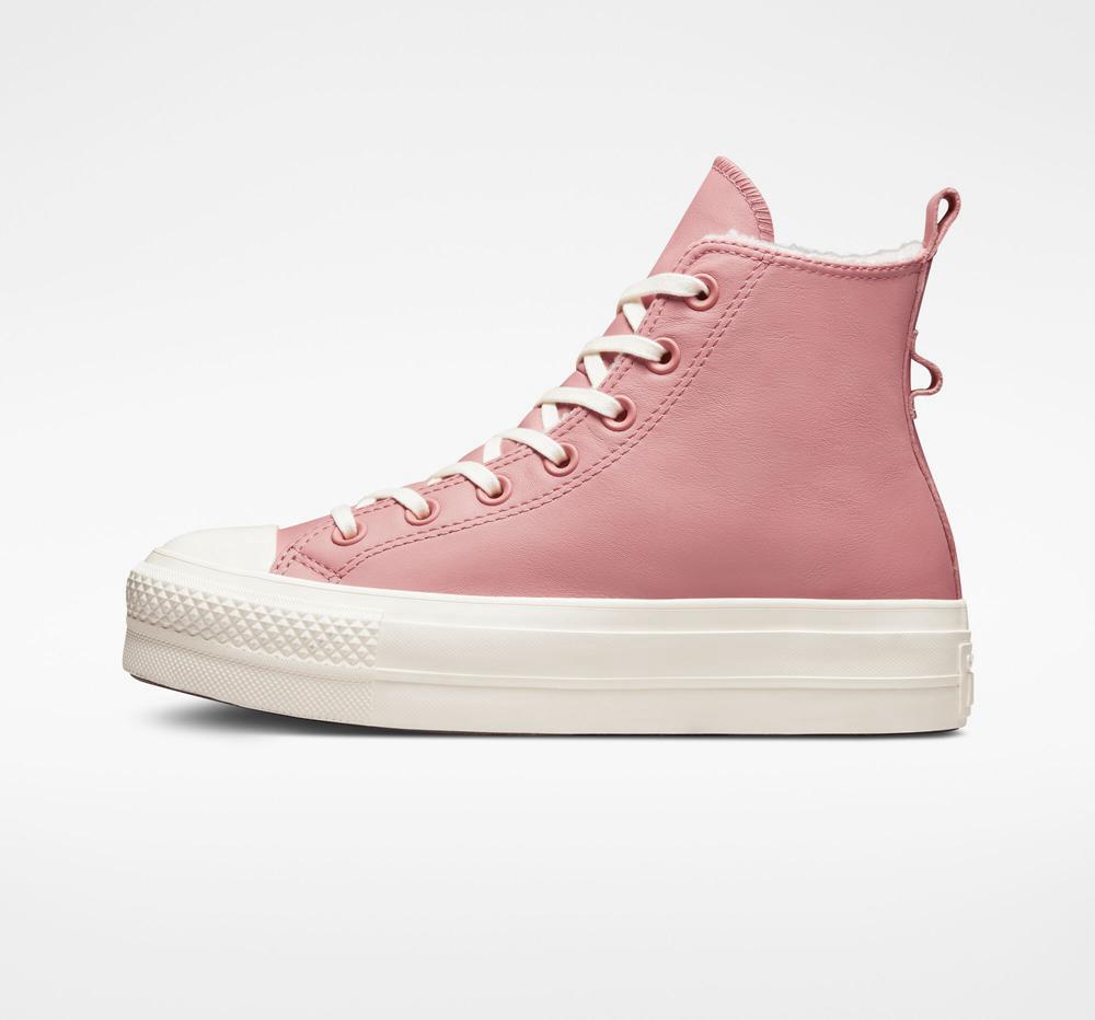 Rust Pink / Egret / Egret Women's Converse Chuck Taylor All Star Lift Lined Leather High Top Platform Shoes  India |  MSKD-01783