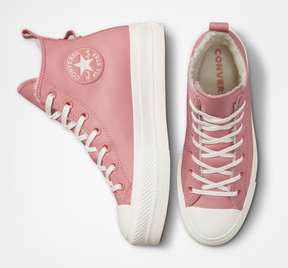 Rust Pink / Egret / Egret Women's Converse Chuck Taylor All Star Lift Lined Leather High Top Platform Shoes  India |  MSKD-01783