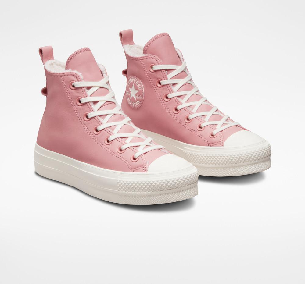 Rust Pink / Egret / Egret Women's Converse Chuck Taylor All Star Lift Lined Leather High Top Platform Shoes  India |  MSKD-01783