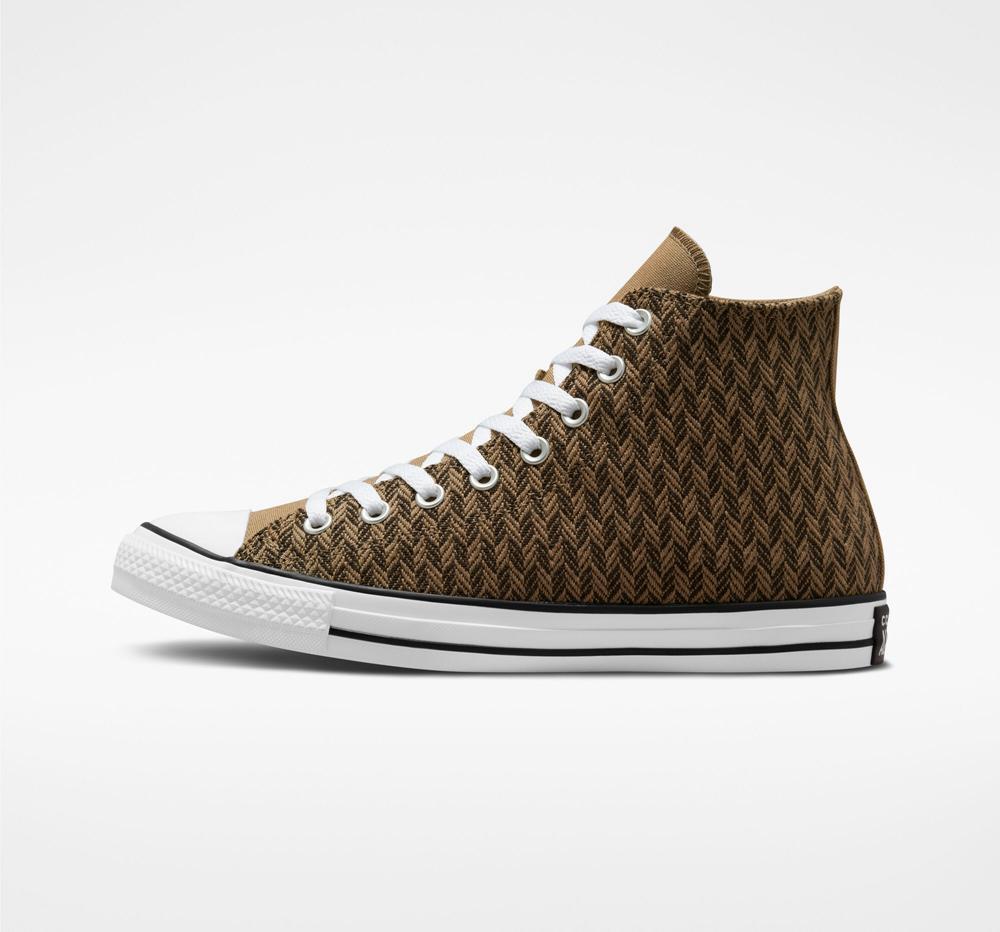 Sand Dune / Velvet Brown / White Men's Converse Chuck Taylor All Star Herringbone Unisex High Tops  India |  ZREU-72504