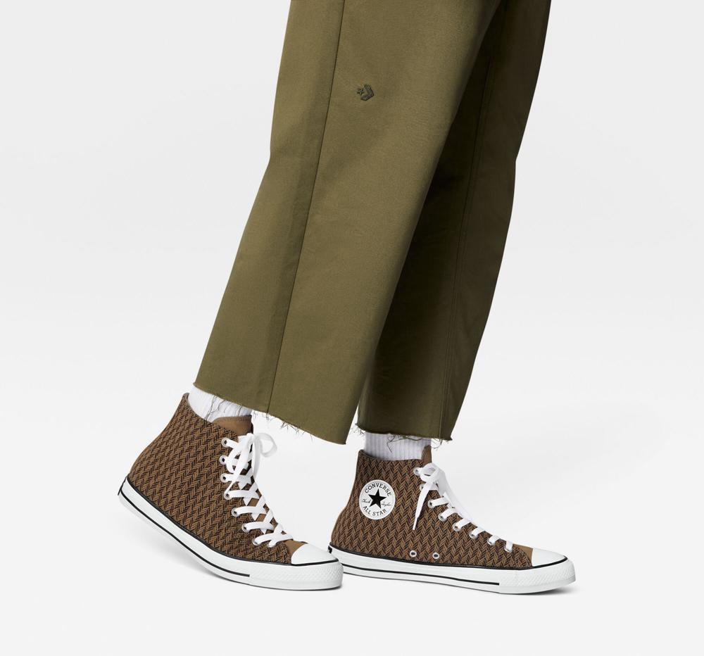 Sand Dune / Velvet Brown / White Men's Converse Chuck Taylor All Star Herringbone Unisex High Tops  India |  ZREU-72504