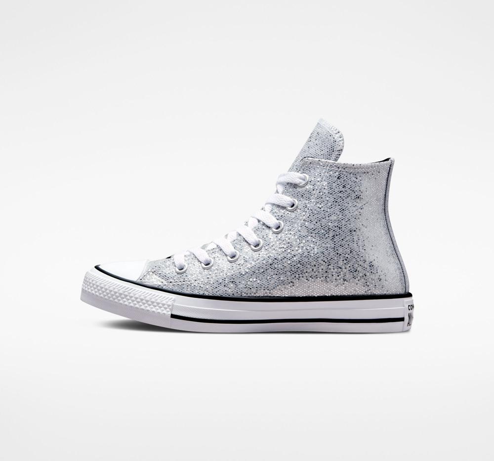 Silver / Ash Stone / Black Girls' Converse Chuck Taylor All Star Glitter Big Kids High Tops  India |  VRAE-32018