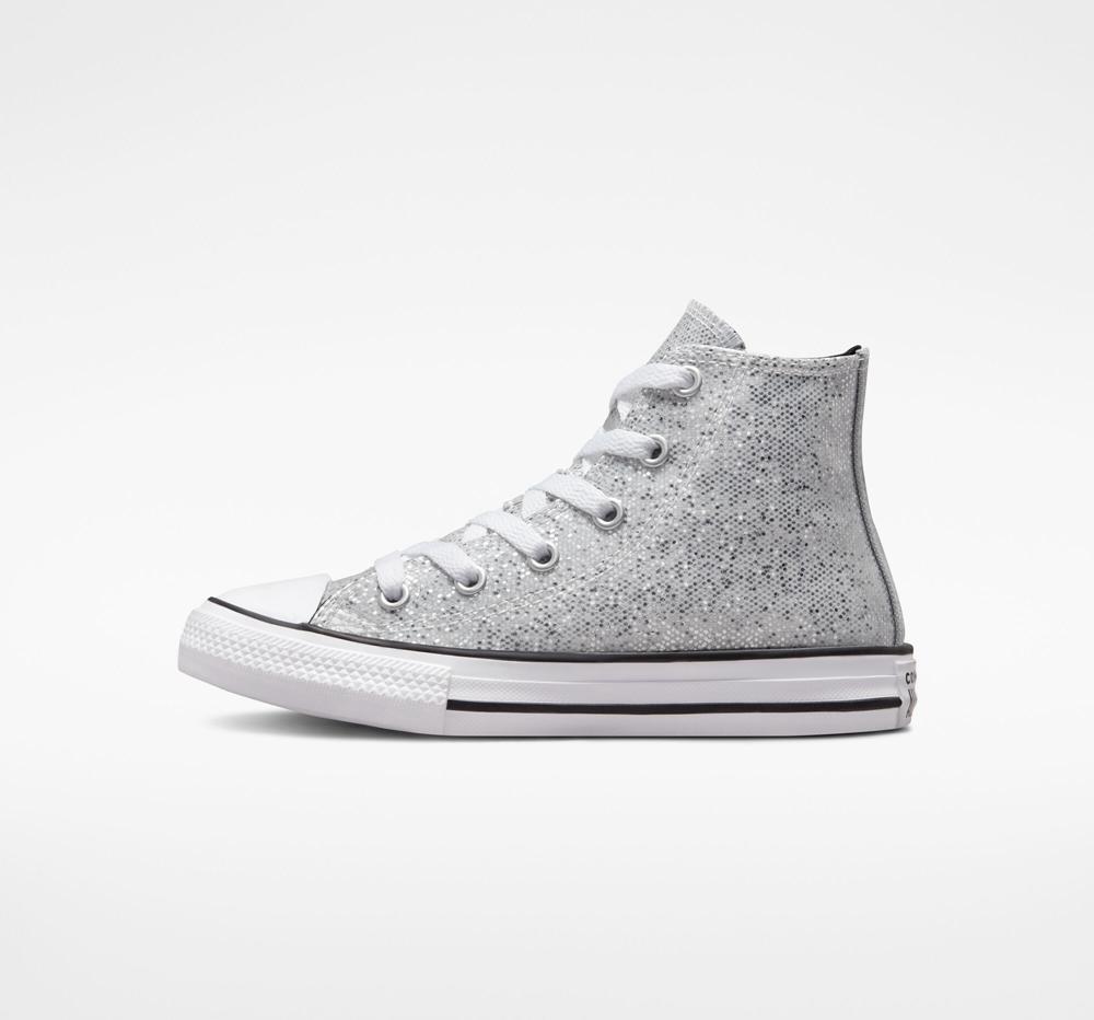 Silver / Ash Stone / Black Girls' Converse Chuck Taylor All Star Glitter Little Kids High Tops  India |  ZJUA-85931