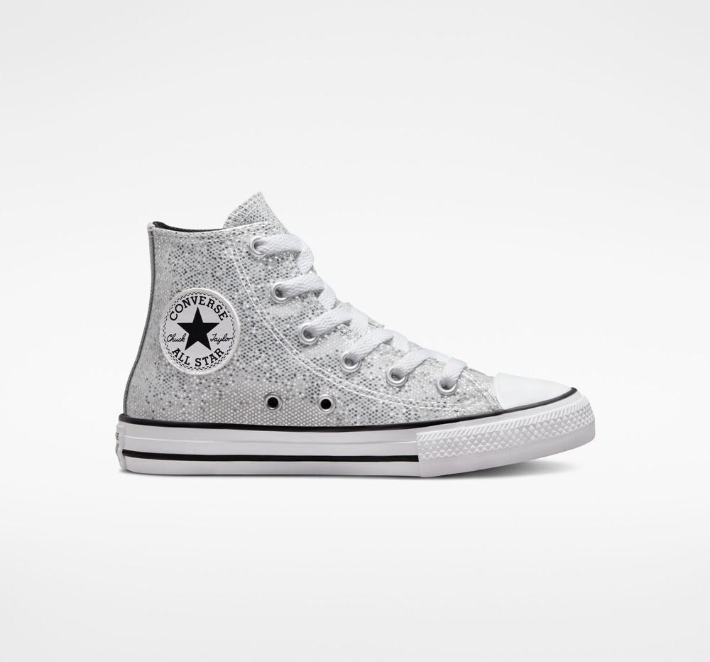 Silver / Ash Stone / Black Girls\' Converse Chuck Taylor All Star Glitter Little Kids High Tops  India |  ZJUA-85931