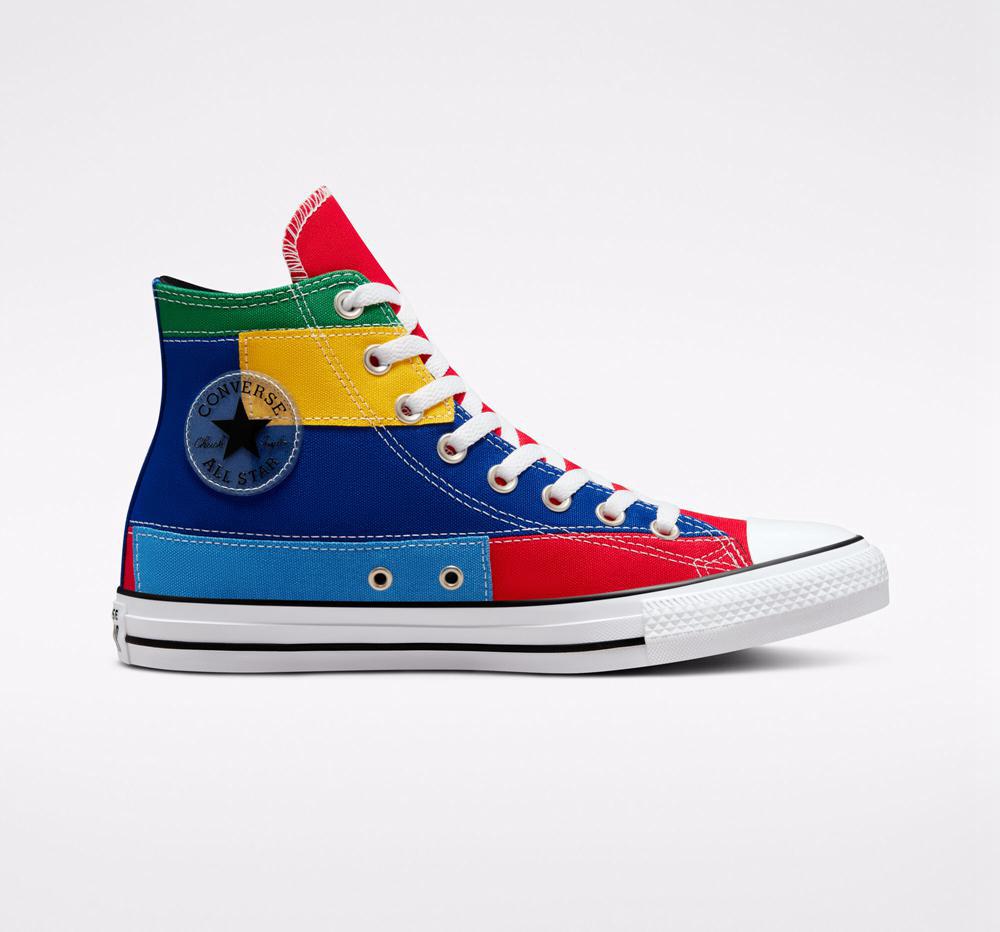 University Red / Rush Blue Men\'s Converse Chuck Taylor All Star Patchwork Unisex High Tops  India |  ICVG-31246