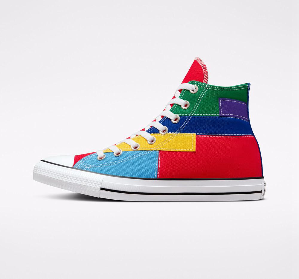 University Red / Rush Blue Women's Converse Chuck Taylor All Star Patchwork Unisex High Tops  India |  OJKN-24538