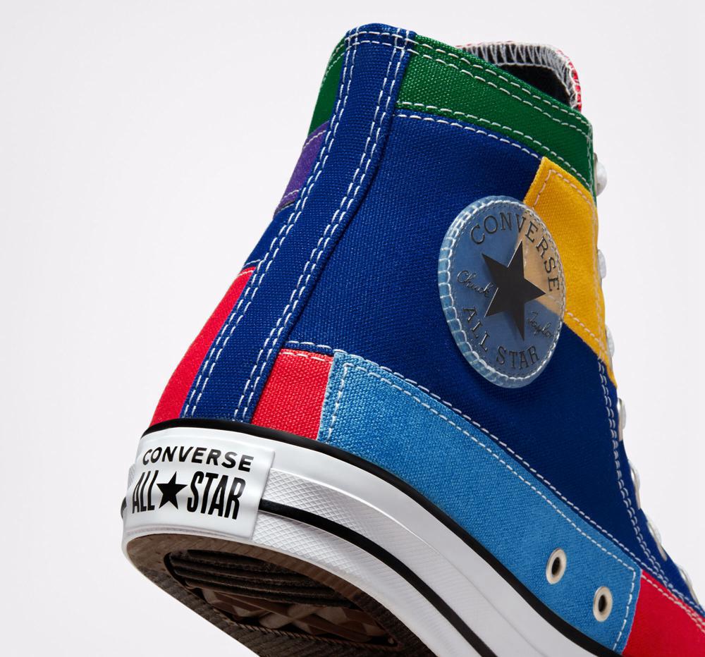 University Red / Rush Blue Women's Converse Chuck Taylor All Star Patchwork Unisex High Tops  India |  OJKN-24538