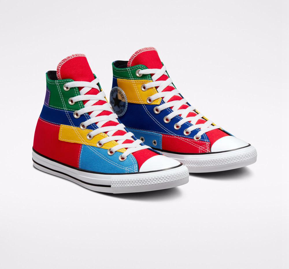 University Red / Rush Blue Women's Converse Chuck Taylor All Star Patchwork Unisex High Tops  India |  OJKN-24538