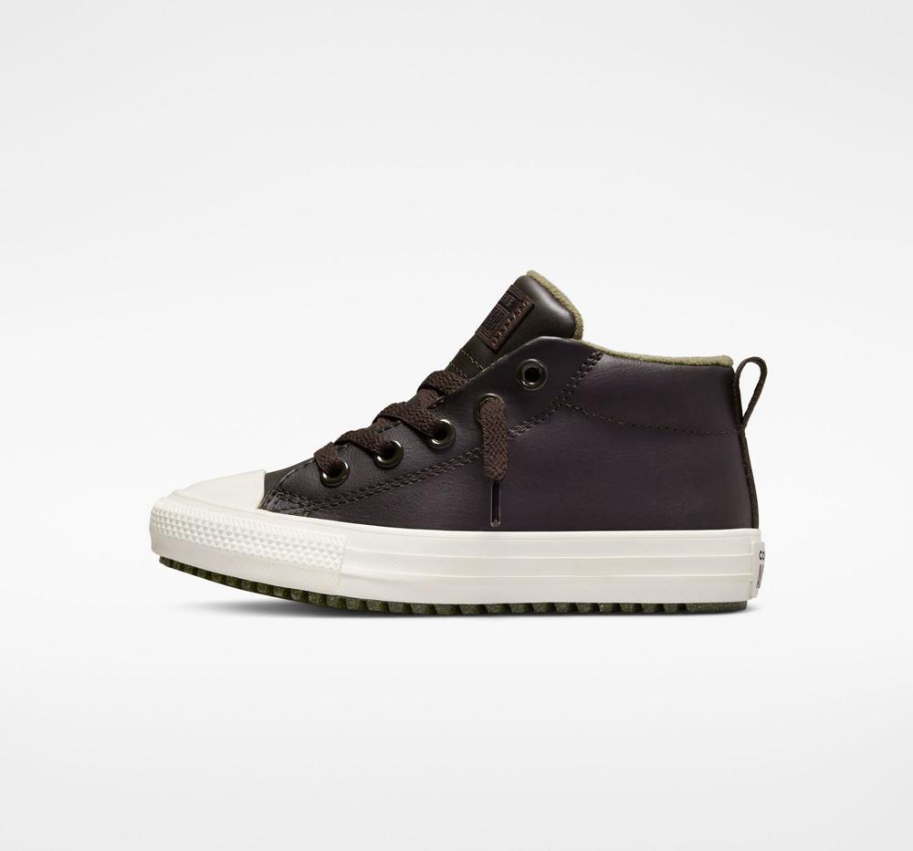 Velvet Brown / Utility / Egret Boys' Converse Chuck Taylor All Star Street Boot Leather Little Kids Mid Boots  India |  JISX-39156