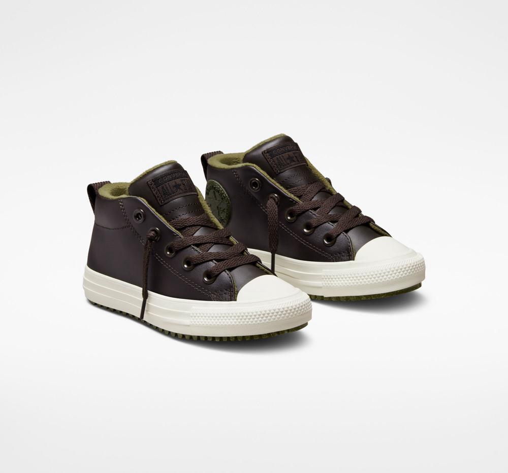 Velvet Brown / Utility / Egret Boys' Converse Chuck Taylor All Star Street Boot Leather Little Kids Mid Boots  India |  JISX-39156