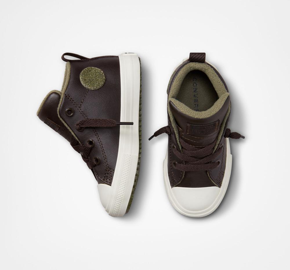 Velvet Brown / Utility / Egret Boys' Converse Chuck Taylor All Star Street Boot Leather Toddler Mid Boots  India |  SKXP-50438