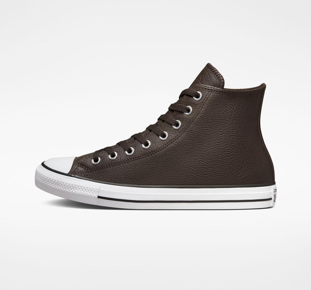 Velvet Brown / White / Black Men's Converse Chuck Taylor All Star Tumbled Leather Unisex High Tops  India |  QPBO-91326