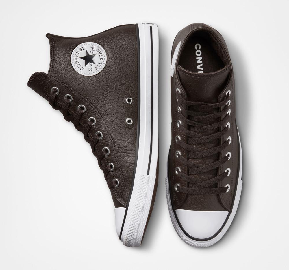 Velvet Brown / White / Black Men's Converse Chuck Taylor All Star Tumbled Leather Unisex High Tops  India |  QPBO-91326