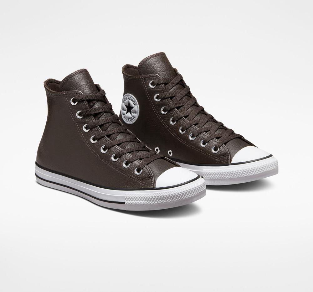 Velvet Brown / White / Black Men's Converse Chuck Taylor All Star Tumbled Leather Unisex High Tops  India |  QPBO-91326