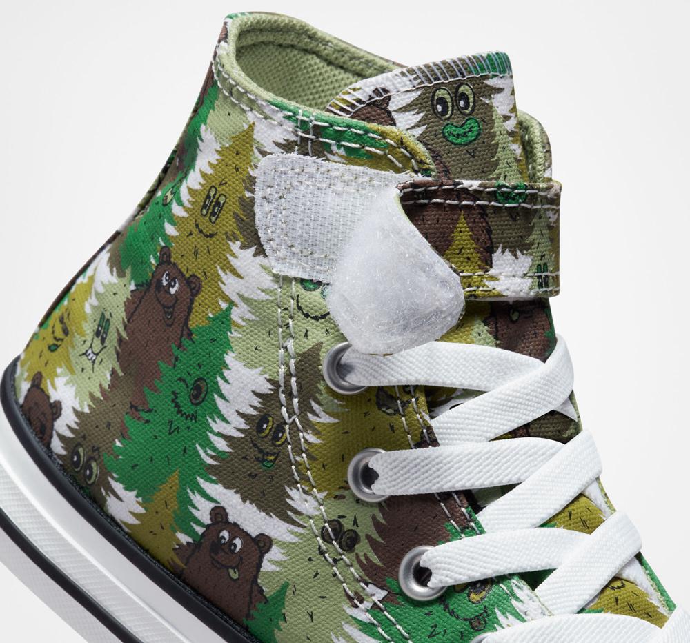 White / Aloe Green / Green Girls' Converse Chuck Taylor All Star Easy On Forest Camo Little Kids High Tops  India |  FGUS-65194