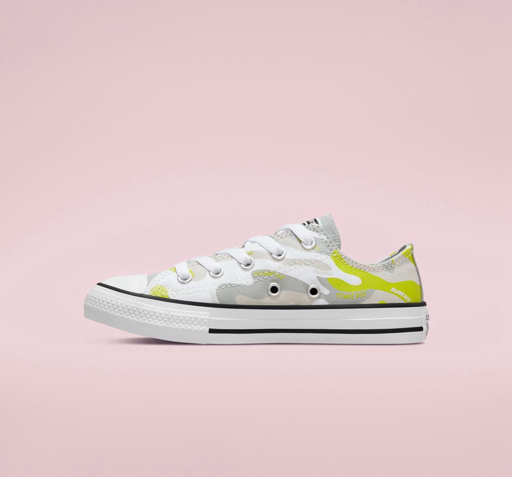 White / Ash Stone / Lime Twist Boys' Converse Hybrid Camo Chuck Taylor All Star Little Kids Low Tops  India |  ERZH-80236