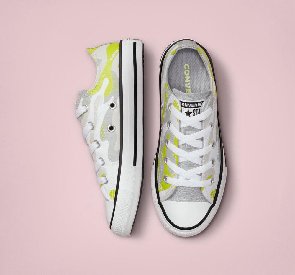 White / Ash Stone / Lime Twist Boys' Converse Hybrid Camo Chuck Taylor All Star Little Kids Low Tops  India |  ERZH-80236