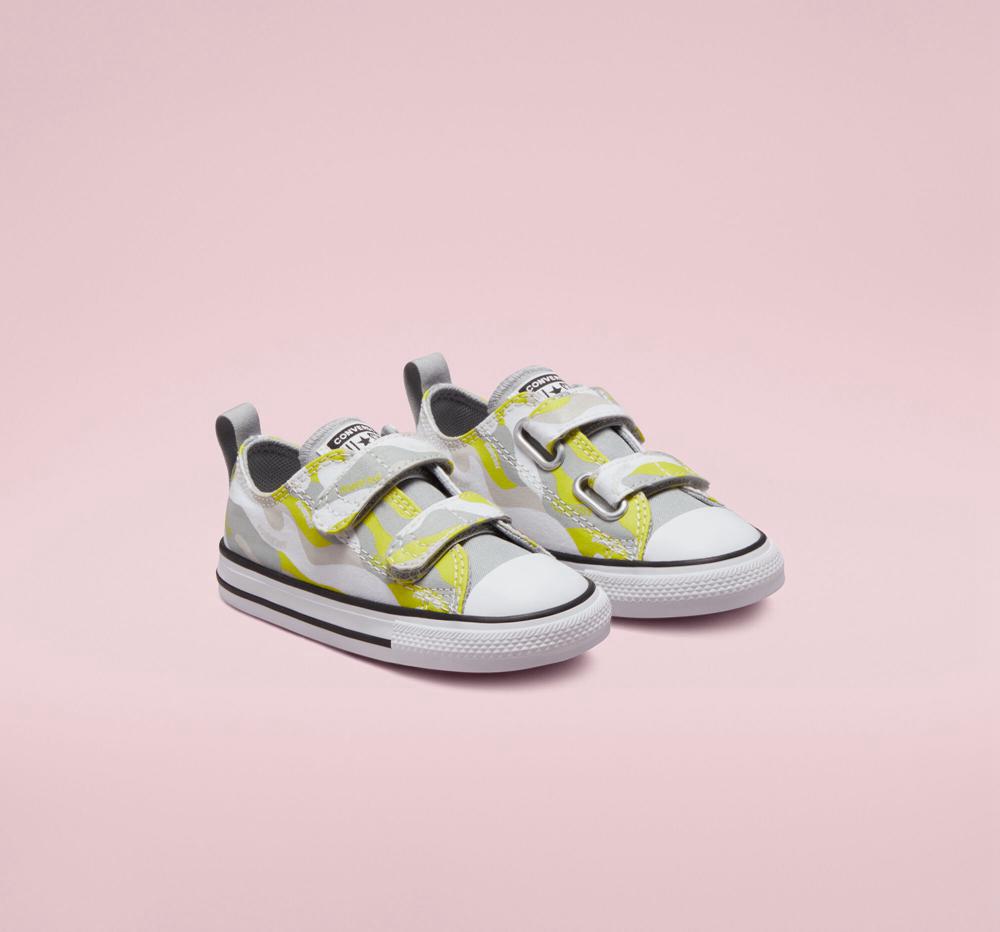 White / Ash Stone / Lime Twist Boys' Converse Hybrid Camo Easy On Chuck Taylor All Star Toddler Low Tops  India |  GUTN-65879