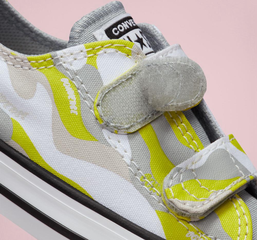 White / Ash Stone / Lime Twist Girls' Converse Hybrid Camo Easy On Chuck Taylor All Star Toddler Low Tops  India |  TAZR-95702