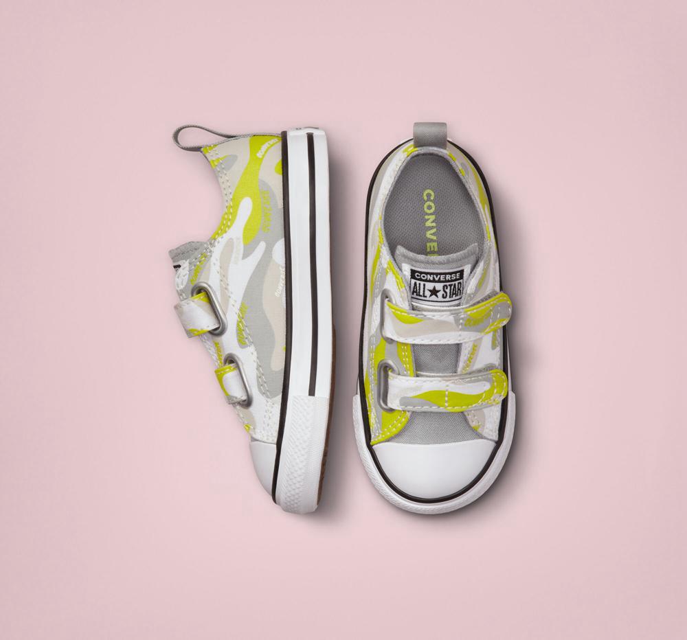 White / Ash Stone / Lime Twist Girls' Converse Hybrid Camo Easy On Chuck Taylor All Star Toddler Low Tops  India |  TAZR-95702