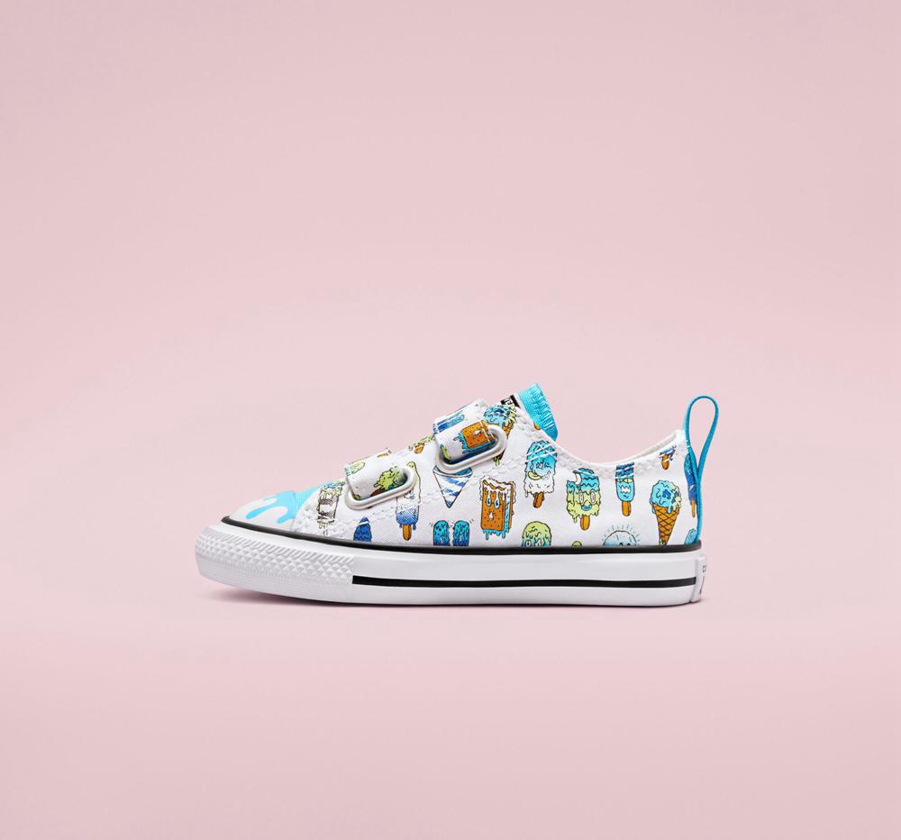 White / Baltic Blue / Lime Rave Girls' Converse Chuck Taylor All Star Easy On Frozen Treats Toddler Low Tops  India |  CZNL-14693