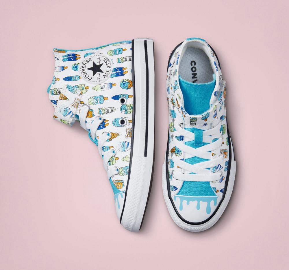 White / Baltic Blue / Lime Rave Girls' Converse Chuck Taylor All Star Easy On Frozen Treats Little Kids High Tops  India |  ICUZ-73804