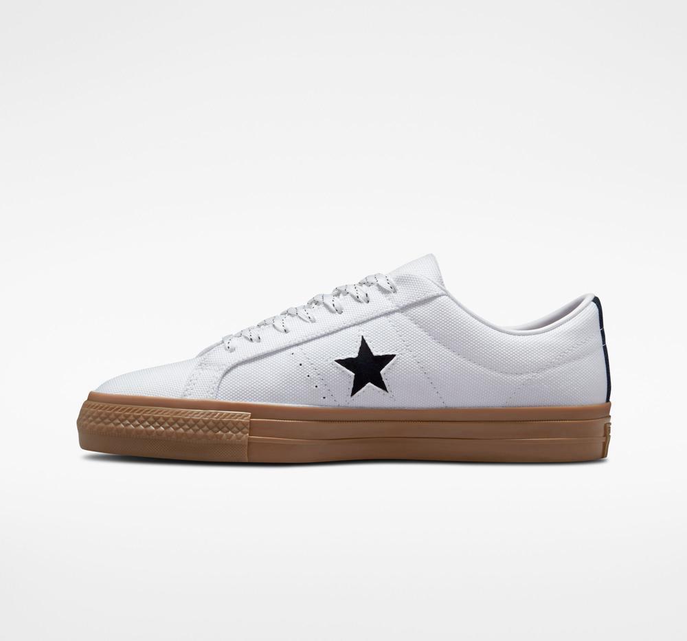 White / Black / Dark Gum Women's Converse One Star Pro Cordura Canvas Skate Low Tops  India |  UEIV-12560