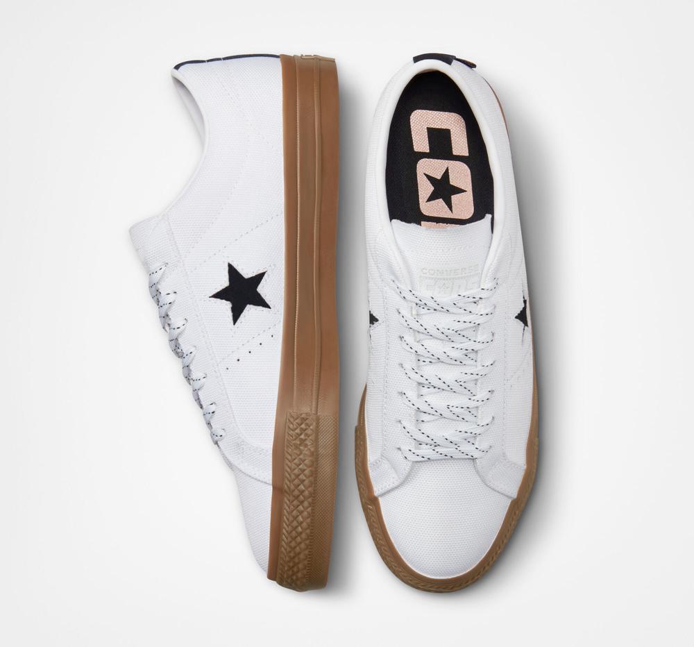 White / Black / Dark Gum Women's Converse One Star Pro Cordura Canvas Skate Low Tops  India |  UEIV-12560