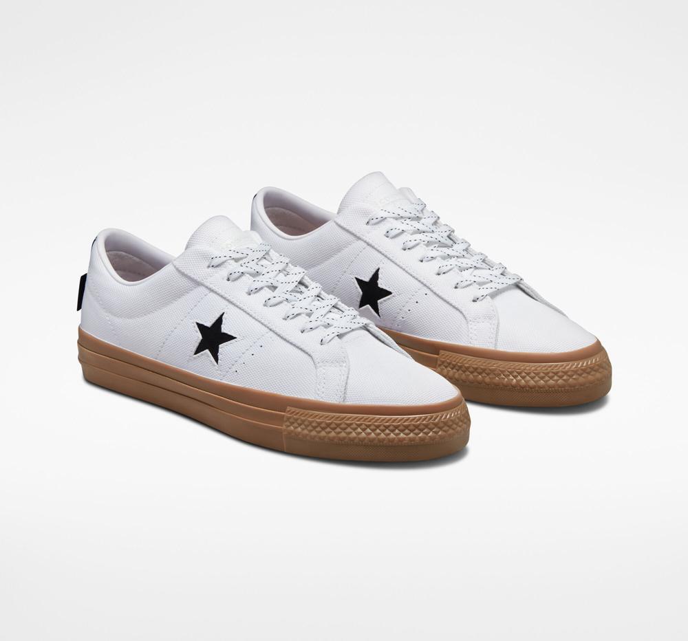 White / Black / Dark Gum Women's Converse One Star Pro Cordura Canvas Skate Low Tops  India |  UEIV-12560