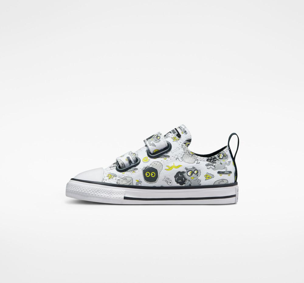 White / Black / Iron Grey Boys' Converse Chuck Taylor All Star Easy On Raccoons Toddler Low Tops  India |  NXQY-65092