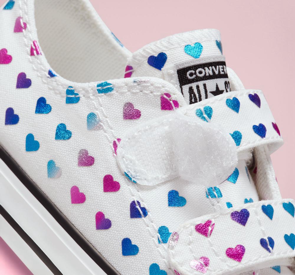 White / Black / Pink Girls' Converse Chuck Taylor All Star Easy On Foil Hearts Toddler Low Tops  India |  JNBA-73520