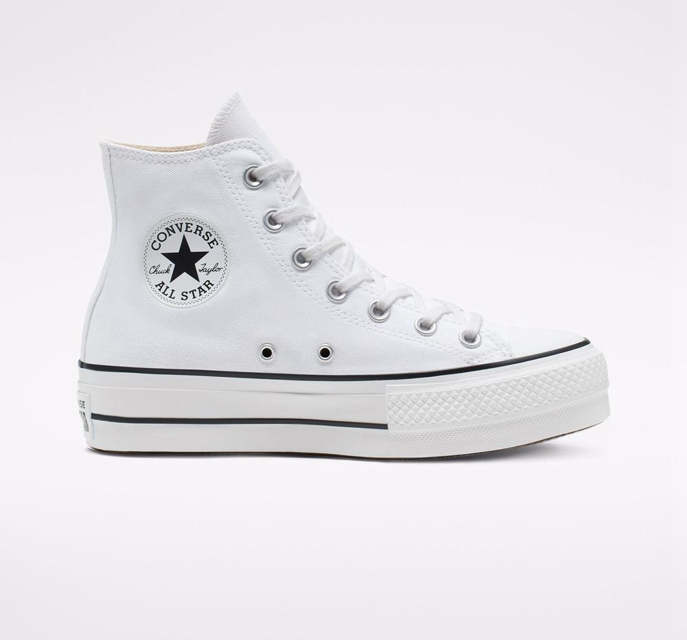 White / Black / White Women\'s Converse Chuck Taylor All Star Lift Canvas High Top Platform Shoes  India |  EYIX-45031