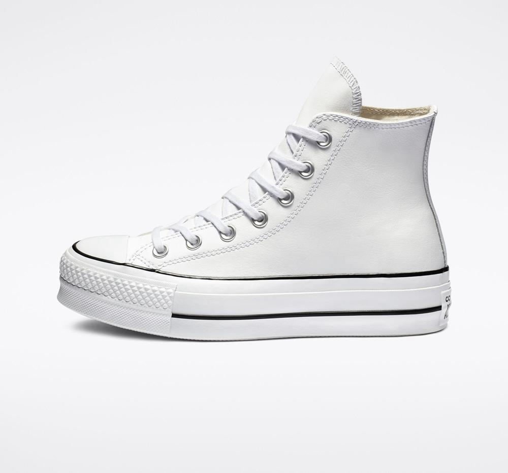 White / Black / White Women's Converse Chuck Taylor All Star Lift Leather High Top Platform Shoes  India |  FGIN-20653