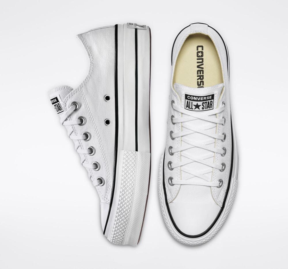 White / Black / White Women's Converse Chuck Taylor All Star Lift Platform Canvas Low Tops  India |  FVDW-69305