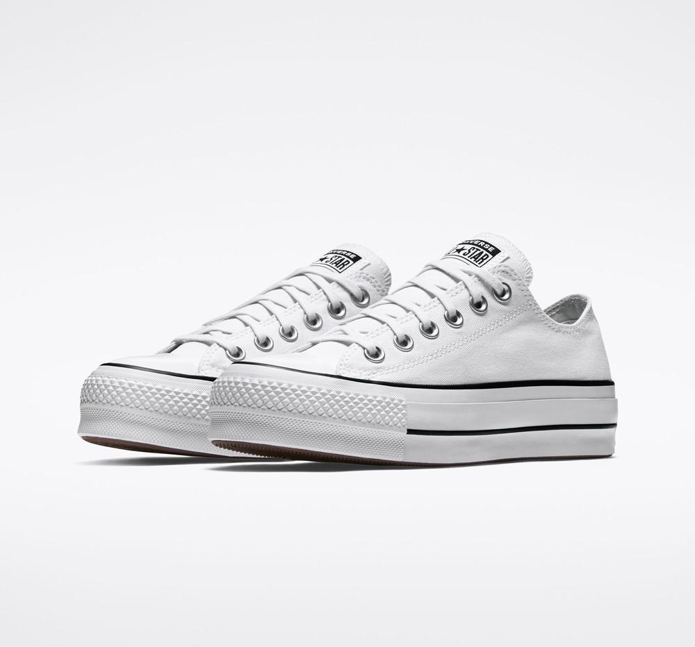 White / Black / White Women's Converse Chuck Taylor All Star Lift Platform Canvas Low Tops  India |  FVDW-69305