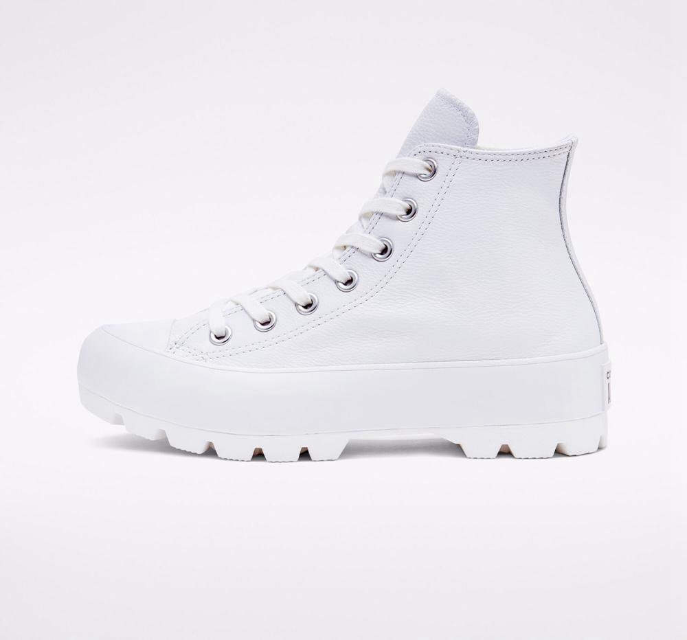 White / Black / White Women's Converse Chuck Taylor All Star Lugged Leather High Tops  India |  GMZE-24369